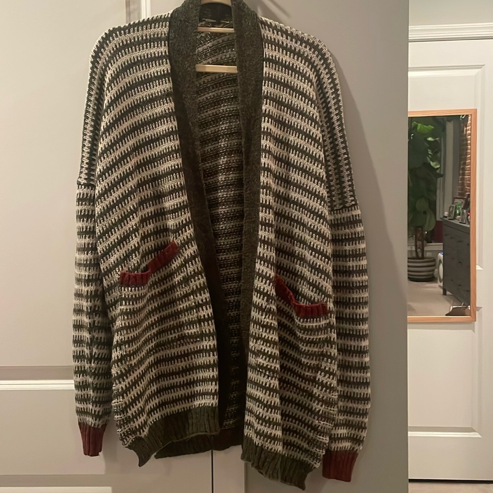 Wool Knit Striped Cardigan